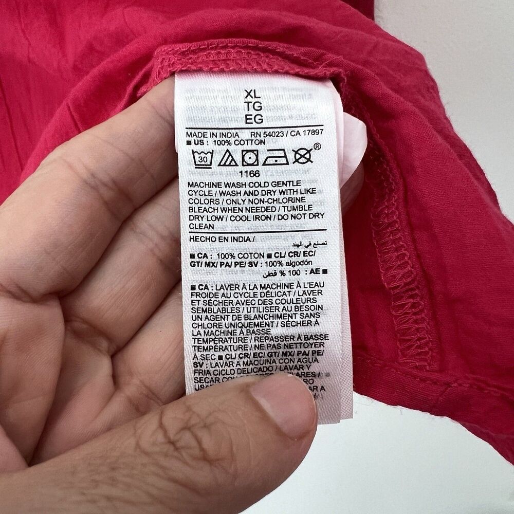 Old Navy Women’s Long Sleeve Red Pink Semi Sheer Top Blouse - Picture 5 of 8